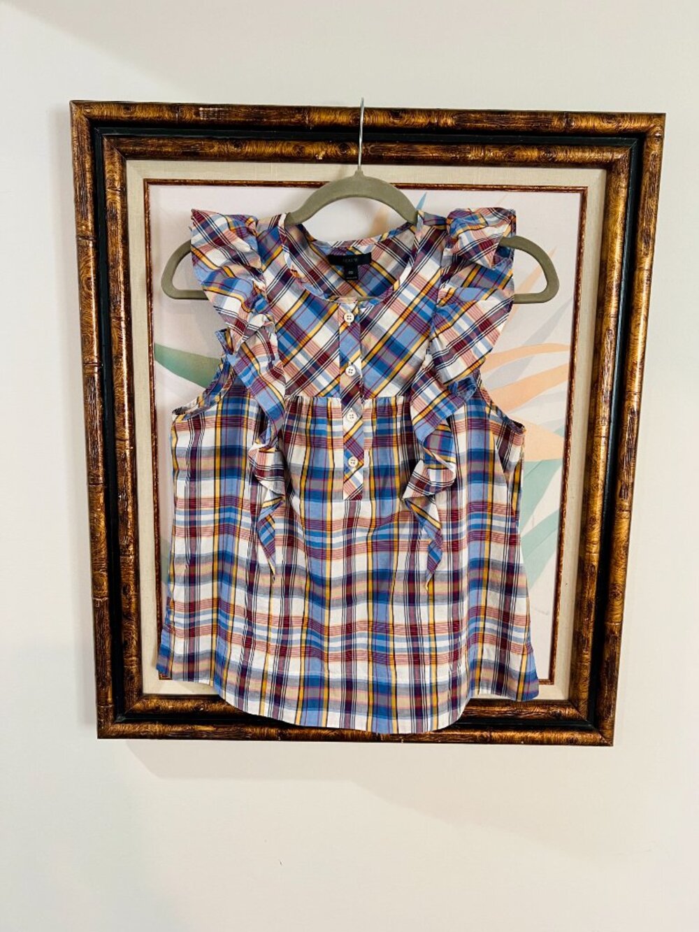J.Crew Plaid Ruffle Top 00 XXS Preppy Summer Blouse Sleeveless Multicolor